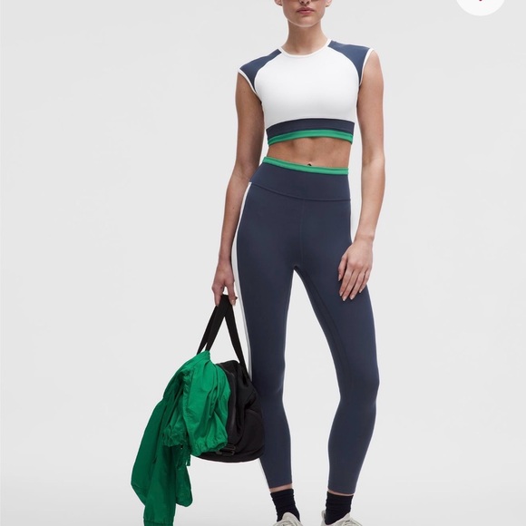 lululemon athletica Pants - Lululemon High-Waist Colorblock Performance Leggings - Navy & White